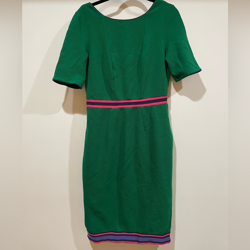 Boden Green Midi Dress with Pink Stripe